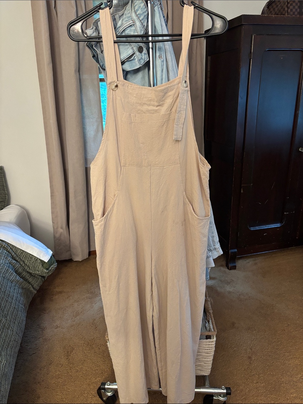 Women's Beige Wide-Leg Overalls Jumpsuit